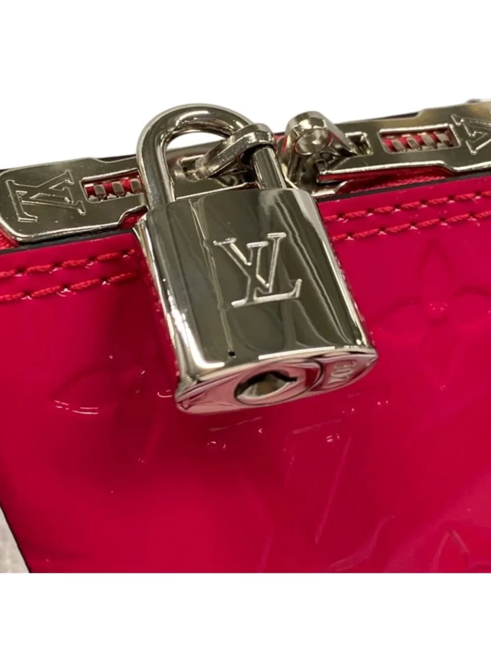 Louis Vuitton Handbag Monogram Vernis Alma BB Pink White Black Leather